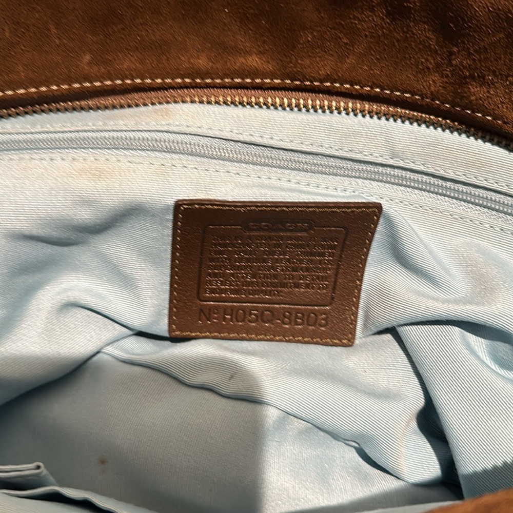 Vintage Practically New Condition Coach Leather Suede Brown w/ Blue - Picture 9 of 13